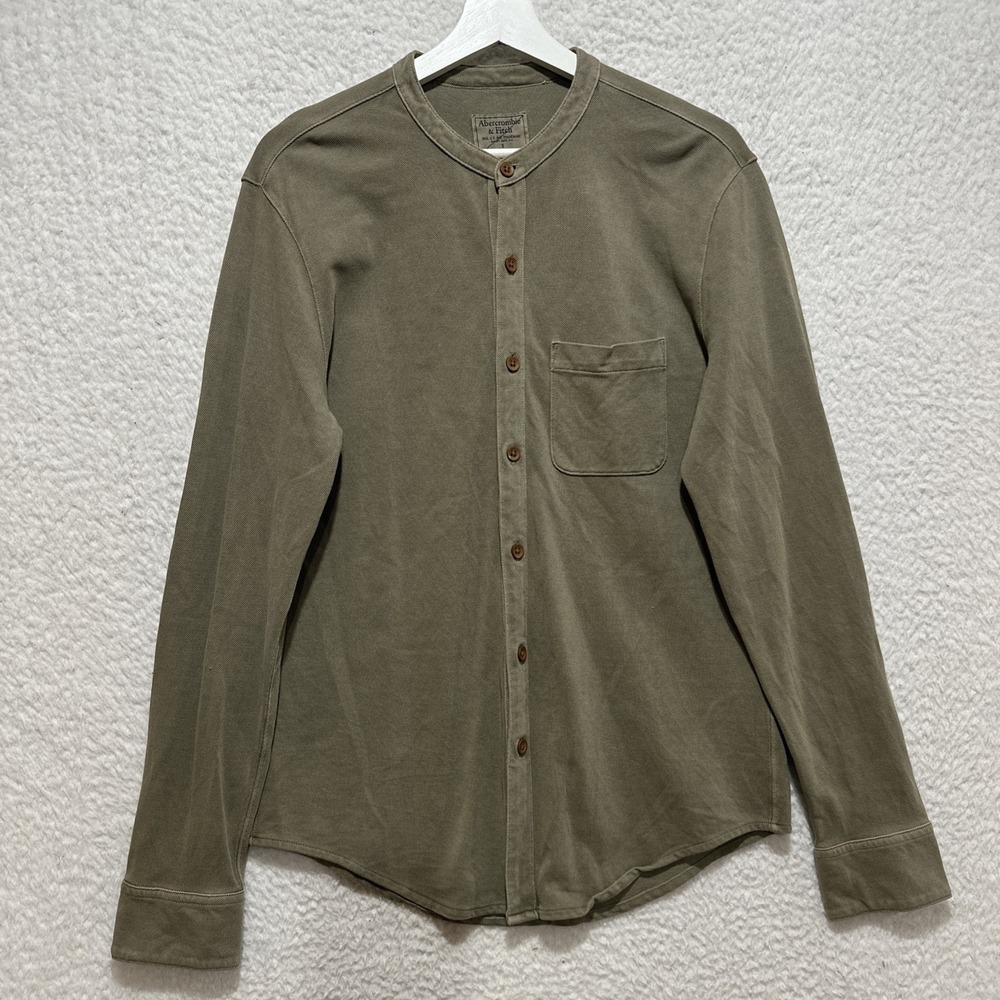 Abercrombie & Fitch Long Sleeve Shirt Size S Green Textured Henley Button Down